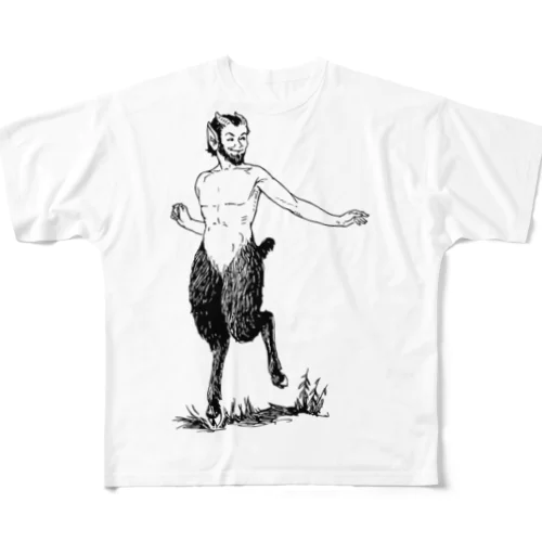 サテュロス  ギリシャ 神話  アウトライン  ラインアート    モノクロ  All-Over Print T-Shirt