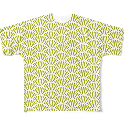 きまぐれWa風「菊+青海波」_柳色（やなぎいろ） フルグラフィックTシャツ