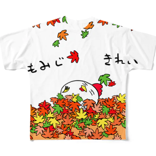 ニワトリと紅葉 フルグラフィックTシャツ