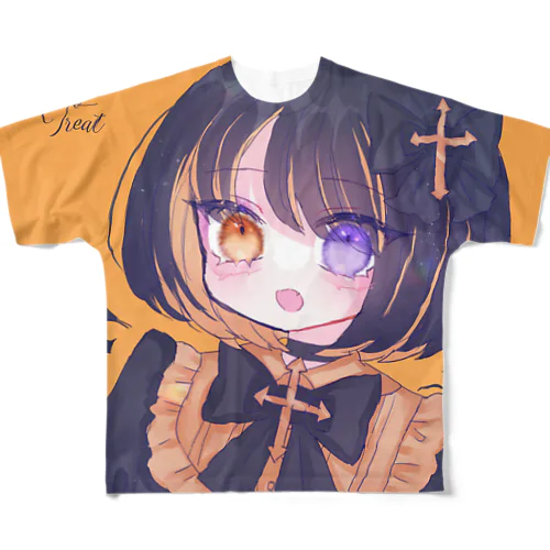 ハロウィン2021-オレンジ フルグラフィックTシャツ