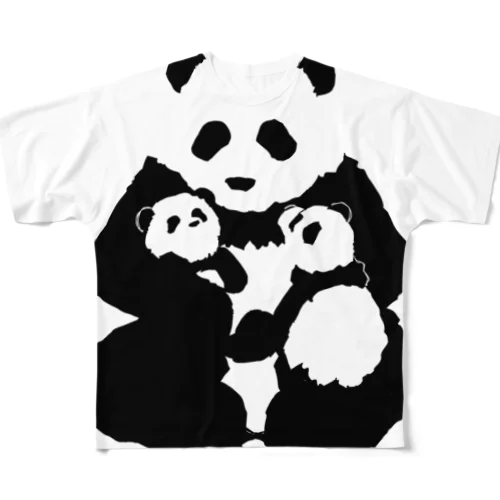 ふたごのパンダの親子 フルグラフィックTシャツ