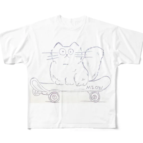 MEOW！スケートボードキャット All-Over Print T-Shirt