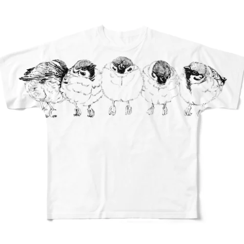 ふくら雀（5羽） All-Over Print T-Shirt