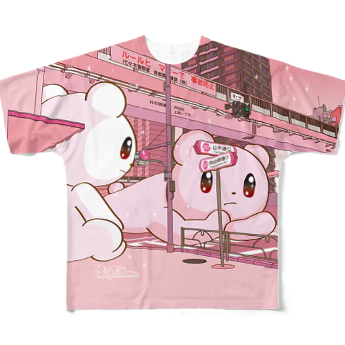 Big Fellows 富ヶ谷交差点 PINK All-Over Print T-Shirt