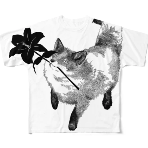 花を贈る狐 All-Over Print T-Shirt