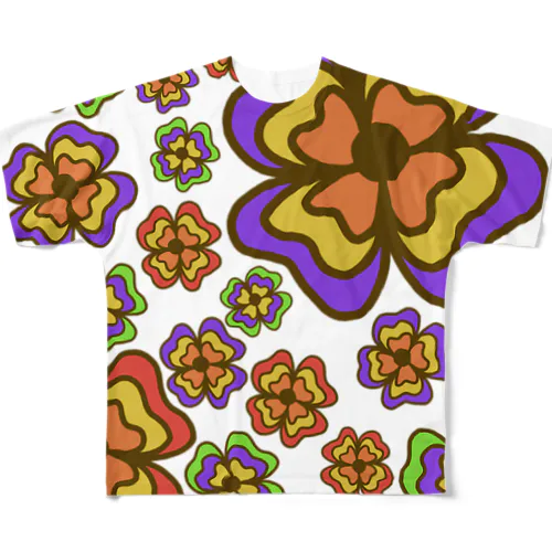 レトロポップフラワー70's All-Over Print T-Shirt