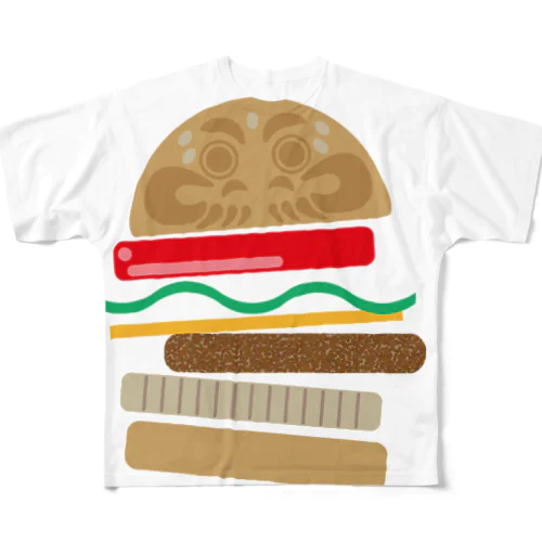 だるま落としたくないバーガー フルグラフィックTシャツ