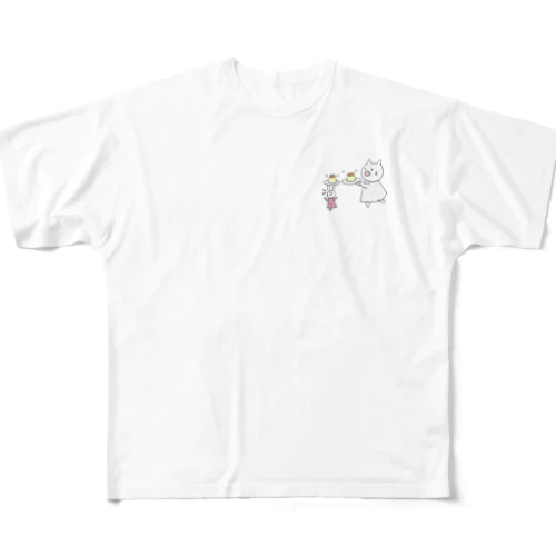 「うささ」と、耳のせプリン！ All-Over Print T-Shirt