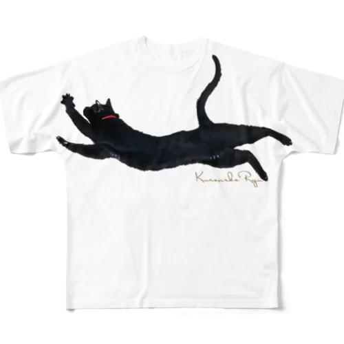 ちょっとだけ長い黒猫 フルグラフィックTシャツ