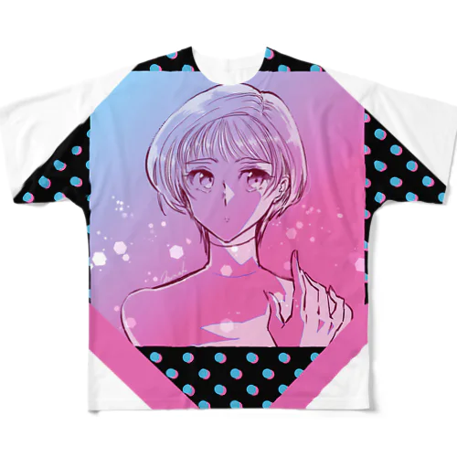 90'sショートヘア女子 フルグラフィックTシャツ