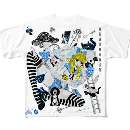 WEARHOUSE 家を着る少女とウサギ人形のマッドポップ フルグラフィックTシャツ