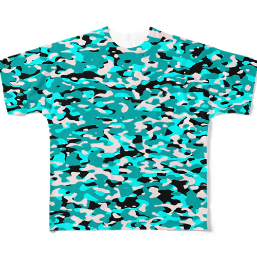 CasualCamo TurquoiseBlue カジュアル迷彩 水色 フルグラフィックTシャツ