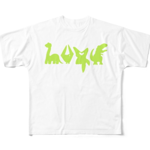 LOVE♡恐竜 黄 All-Over Print T-Shirt