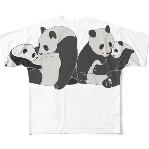 寄り添う　親子パンダ All-Over Print T-Shirt