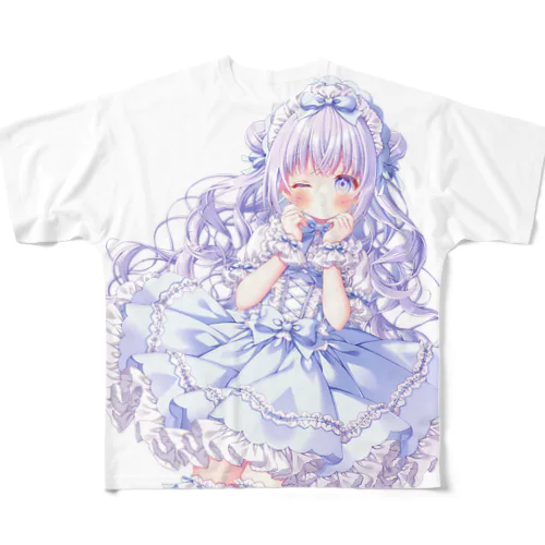 水色フリル All-Over Print T-Shirt