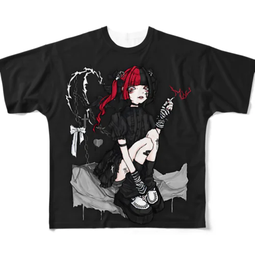 ✟ 聖惡ちゃん生誕Tシャツ2022 ✟（BLACK） All-Over Print T-Shirt