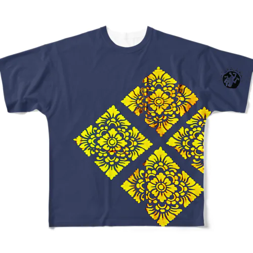 バリ菱ｘ4でか紺　金風 フルグラフィックTシャツ
