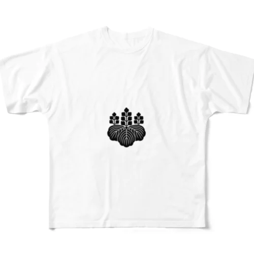豊臣秀吉 家紋 桐紋（五七の桐） 黒 All-Over Print T-Shirt