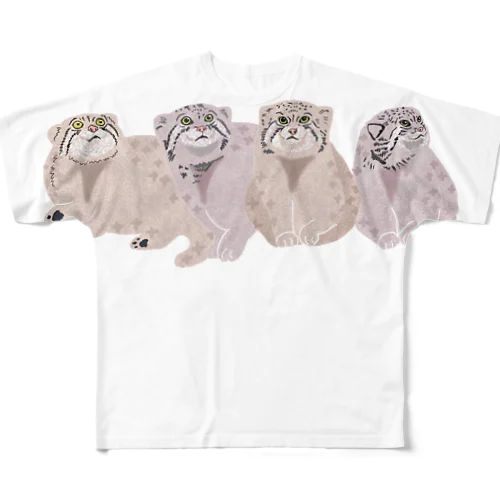 寄り添う　マヌルネコ　たち All-Over Print T-Shirt