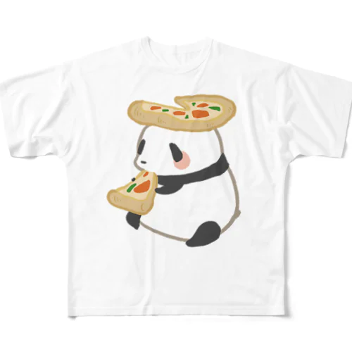 ピザを食べてご満悦のパンダ フルグラフィックTシャツ