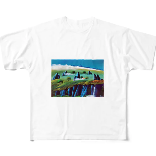 ブルー奇岩の丘 フルグラフィックTシャツ