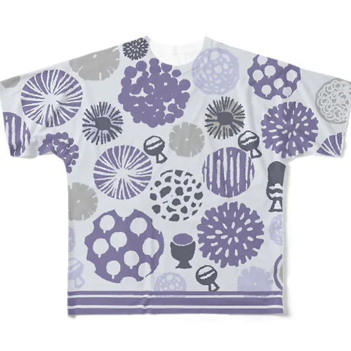 変形菌×北欧柄_紫 フルグラフィックTシャツ