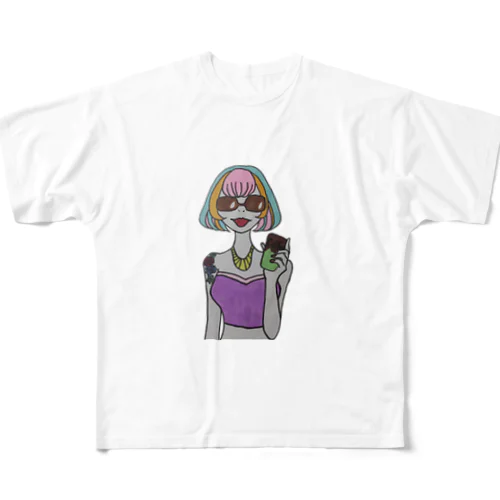 Colorful Hair Woman No.2 フルグラフィックTシャツ