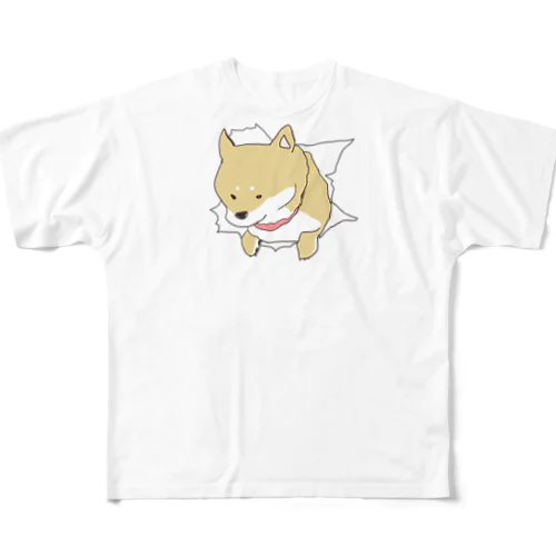 突きぬ犬（茶） フルグラフィックTシャツ