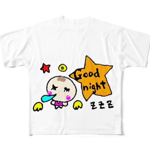 ゆるかわベビーの天使ちゃんgoodnightバージョン フルグラフィックTシャツ