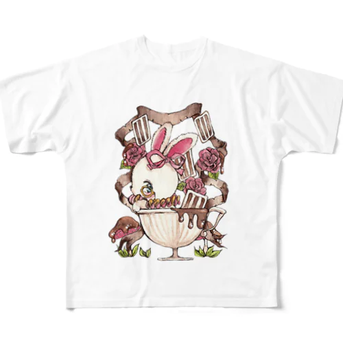 不思議の国のアリス×チョコレート／時計ウサギ／Ateliecinnamon フルグラフィックTシャツ