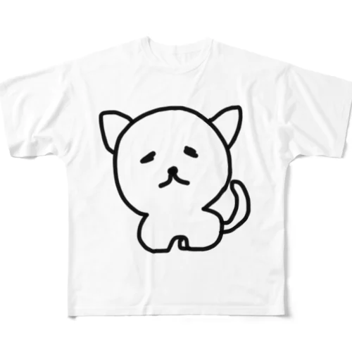 頭がデカイ、白猫さん フルグラフィックTシャツ