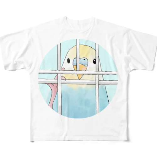 可愛いのぞき見セキセイインコちゃん【まめるりはことり】 All-Over Print T-Shirt