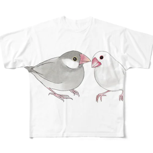 幸せ文鳥ちゃん【まめるりはことり】 All-Over Print T-Shirt