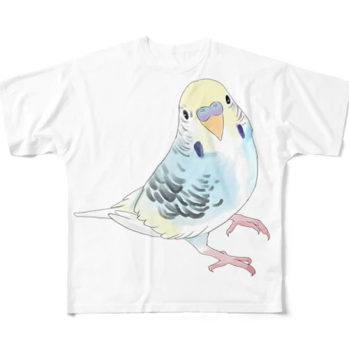 見つめる七色セキセイインコちゃん【まめるりはことり】 フルグラフィックTシャツ