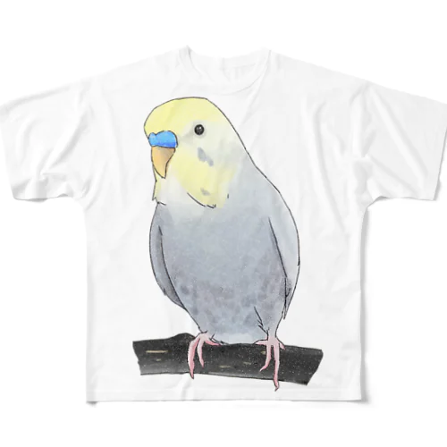 のんびりセキセイインコちゃん【まめるりはことり】 フルグラフィックTシャツ