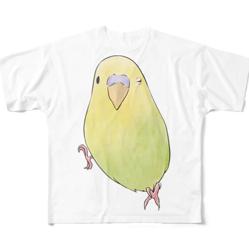 ウィンクするセキセイインコちゃん【まめるりはことり】 フルグラフィックTシャツ