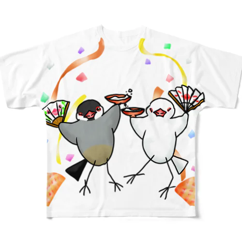 めでたい文鳥ず フルグラフィックTシャツ