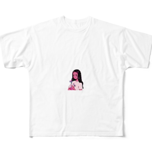 花を持った少女 All-Over Print T-Shirt