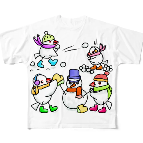 雪遊び文鳥ず フルグラフィックTシャツ