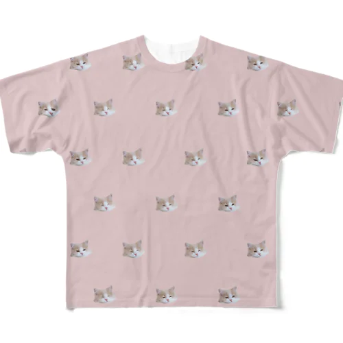 お昼寝ネコチャン 総柄ピンク All-Over Print T-Shirt