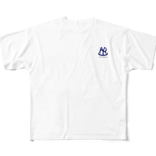 入浴 NY NewYoku コン色大ロゴ 胸にワンポイント フルグラフィックTシャツ