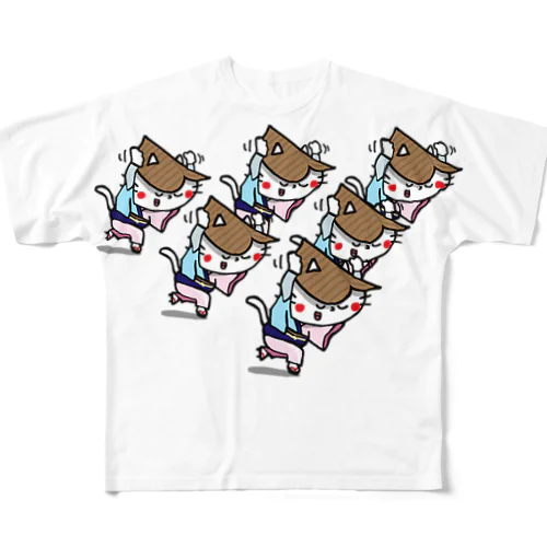 阿波踊りを踊る猫 All-Over Print T-Shirt