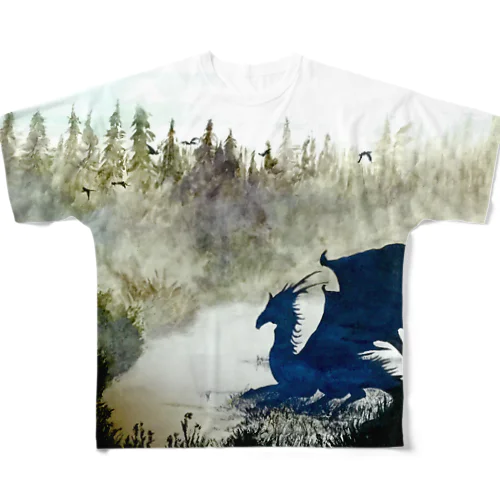 霧に浮かぶドラゴン フルグラフィックTシャツ