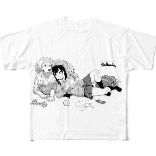 寝っころGIRL vol.5『谷宮いづ美』＆愛犬『ダイス』 All-Over Print T-Shirt