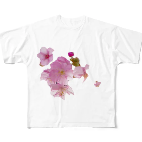 桜の花とピンクの麻 フルグラフィックTシャツ