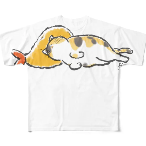 ピスピスゆーて寝るネコ【しまミケ】 フルグラフィックTシャツ