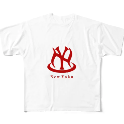 入浴 NY NewYoku レッド大ロゴ フルグラフィックTシャツ