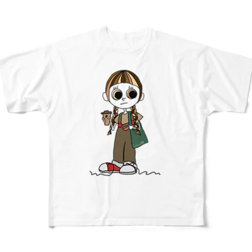 ラテちゃんのユウウツ フルグラフィックTシャツ