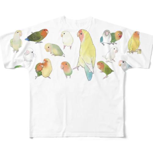 あつまれラブバード（コザクラインコ・ボタンインコ）ちゃん【まめるりはことり】 All-Over Print T-Shirt