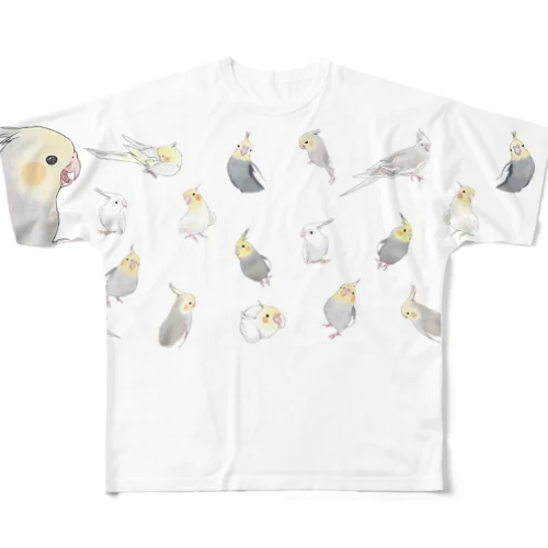 あつまれオカメインコちゃん【まめるりはことり】 フルグラフィックTシャツ